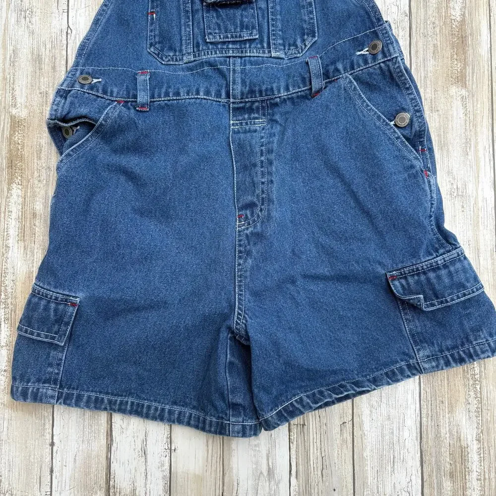 VTG‎ Montana Blues Kids Bib Overalls Shorts Sz L Blue Denim Carpenter Casual